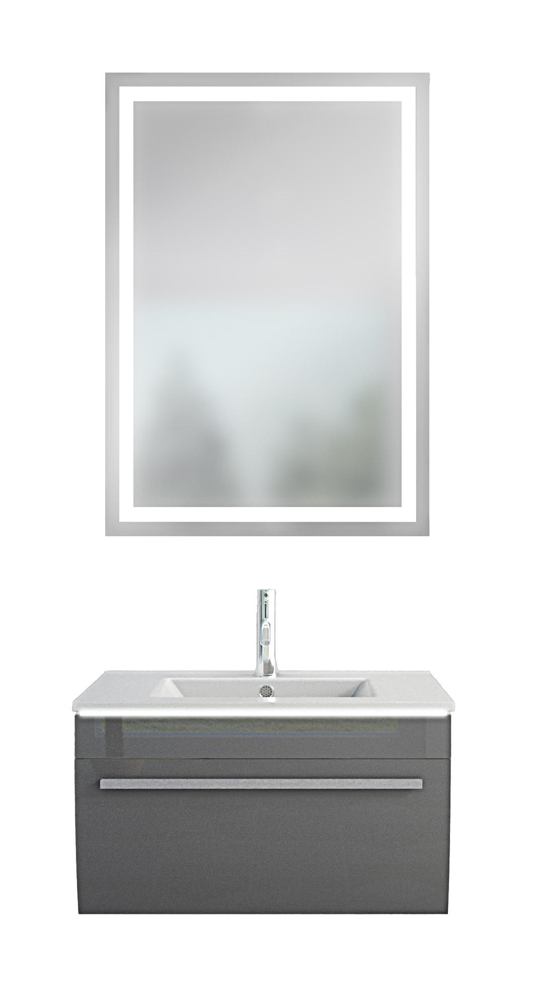 BADMÖBEL Gently 3 V1 Weiß 70cm + Leuchtspiegel LSP03 unbeheizt - Weiß, Glas/Kunststoff (46/52/60cm) - AcquaVapore by Sandra Jentho