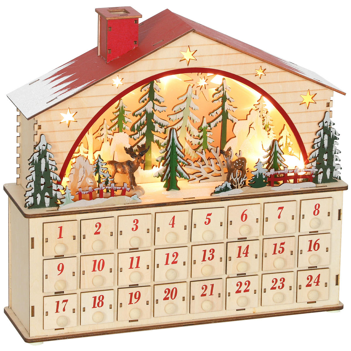 ADVENTSKALENDER zum Befüllen 24 Schubladen Fächer Weihnachtskalender Naturholz - Naturfarben, Holzwerkstoff (10/34/36cm) - HOMCOM