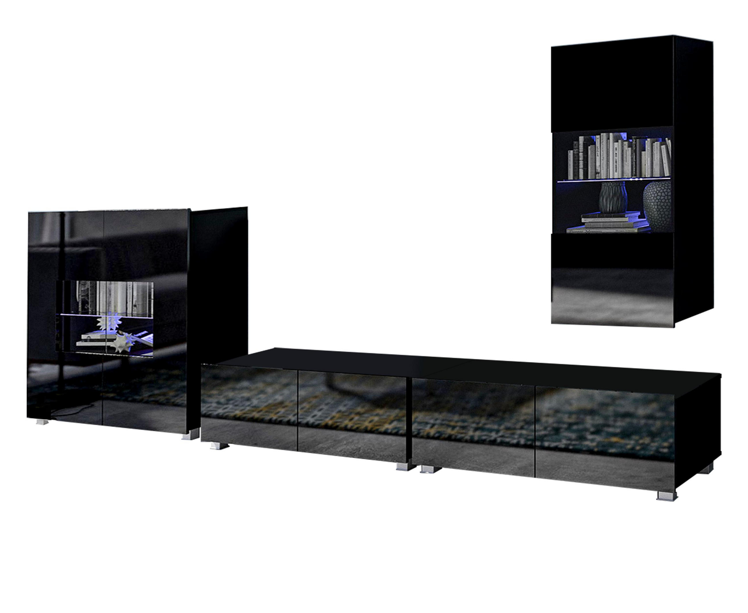 AX Living Wohnwand Schwarz 300x155x43 cm