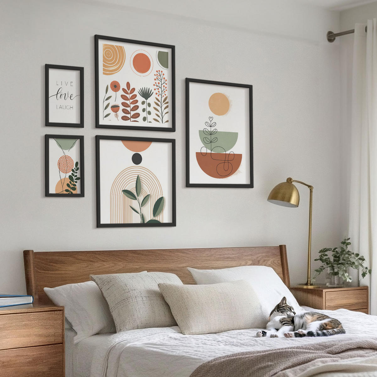 WANDBILDER 5er-Set - 50x50 cm & 20x30 cm & 40x60 cm Schwarzer Rahmen - Abstrakte Berglandschaften - Schwarz, Kunststoff (40/60cm) - ArtPrintCave