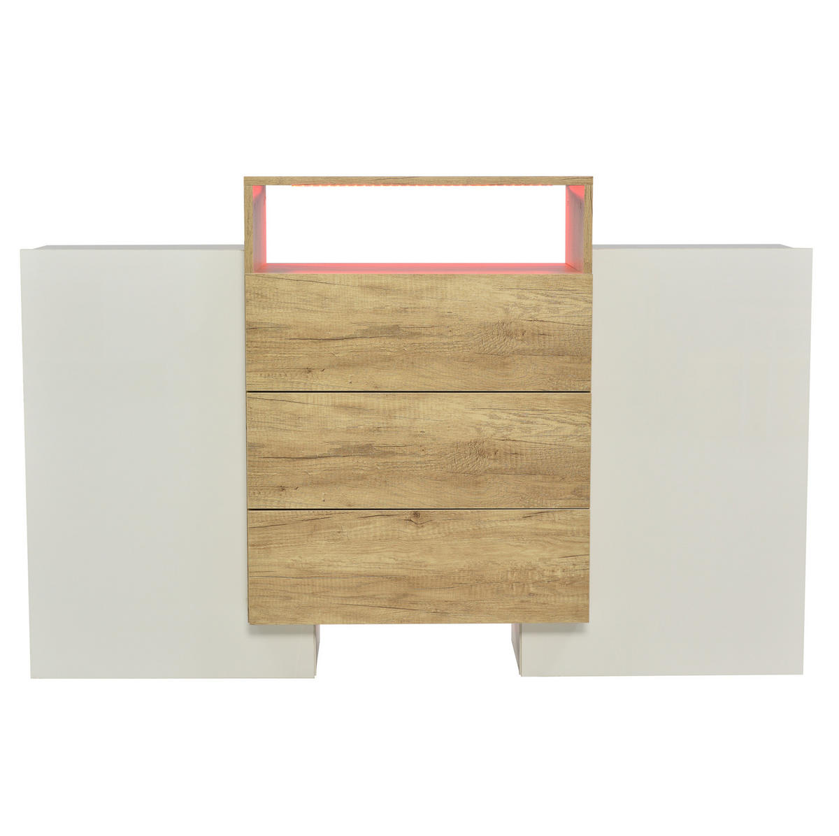 SIDEBOARD aus MDF 140x30x77,5 cm Weiß und Holzfarbe mit LED-Beleuchtung und 3 Schubladen - Naturfarben, Holzwerkstoff (140/77.5/30cm) - IVMEU