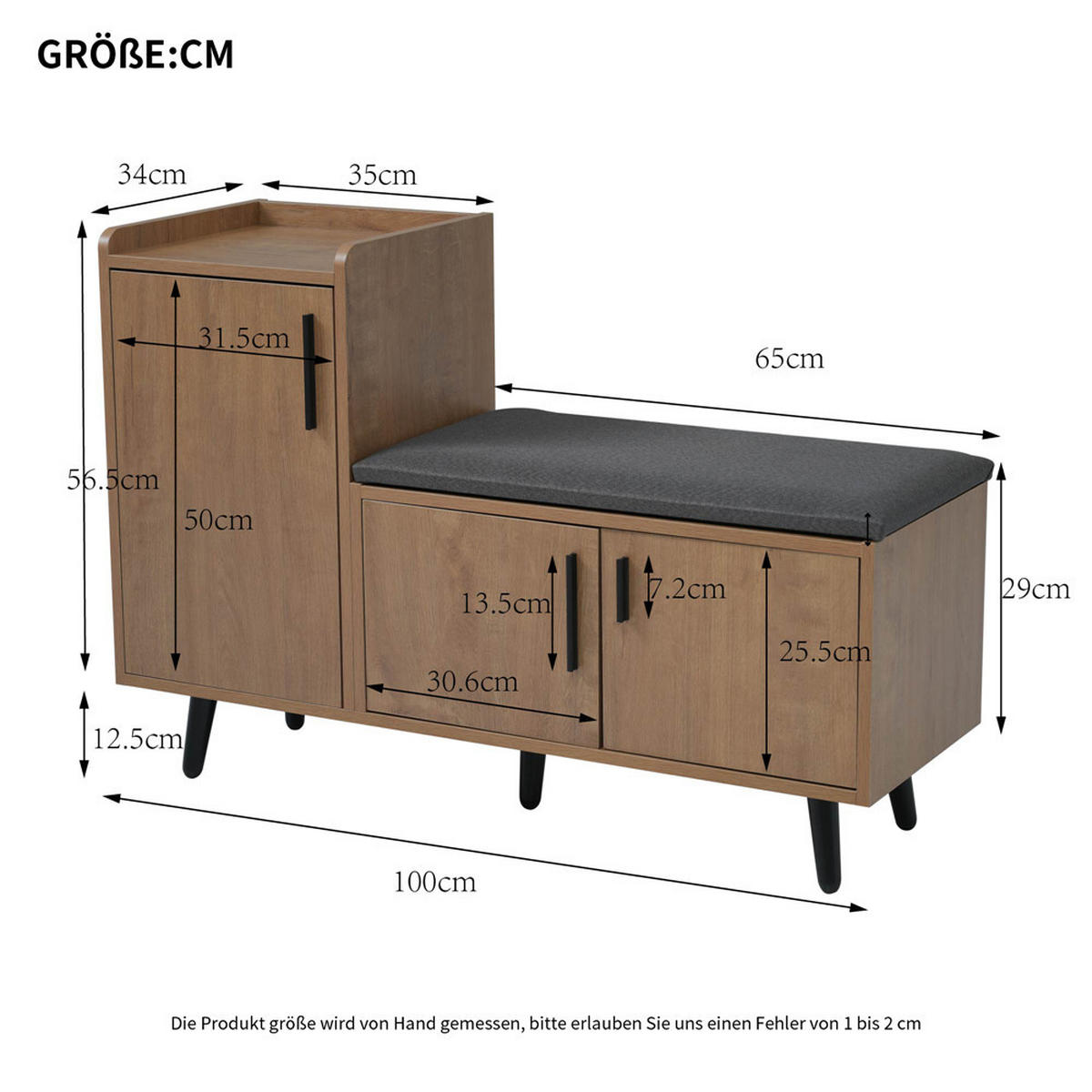 SCHUHSCHRANK Sitzbank 100x34x69 cm Stauraum Braun - Braun, Holz (100/69/34cm) - Kaket
