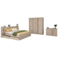 SCHLAFZIMMER-SET 3-teilig Eiche japanisch, Komplettset mit Bett 180 x 200 cm - Eichefarben, Holzwerkstoff/Metall (236/203/217cm) - Parisot Meuble