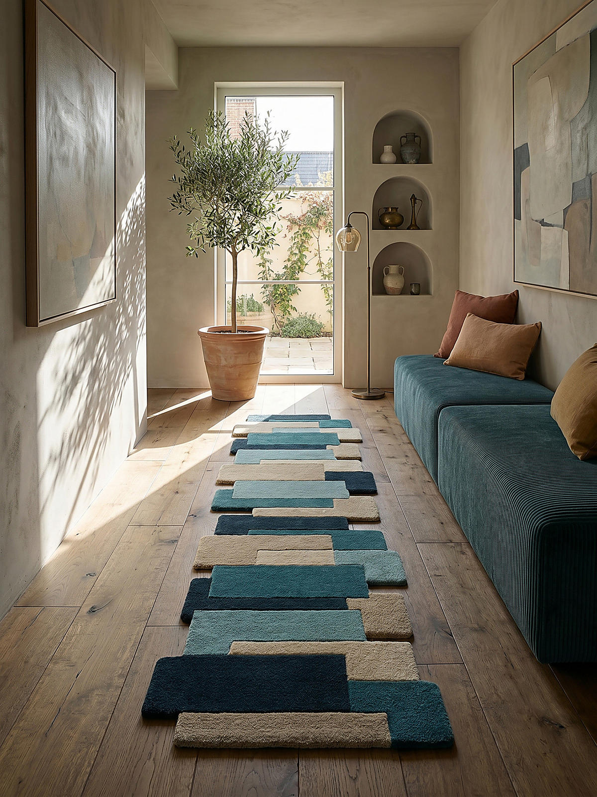 WOLLTEPPICH HALLEIN, geometrisch, Türkis, 60 x 230 cm - Blau, Textil (230/60cm) - KADIMA DESIGN