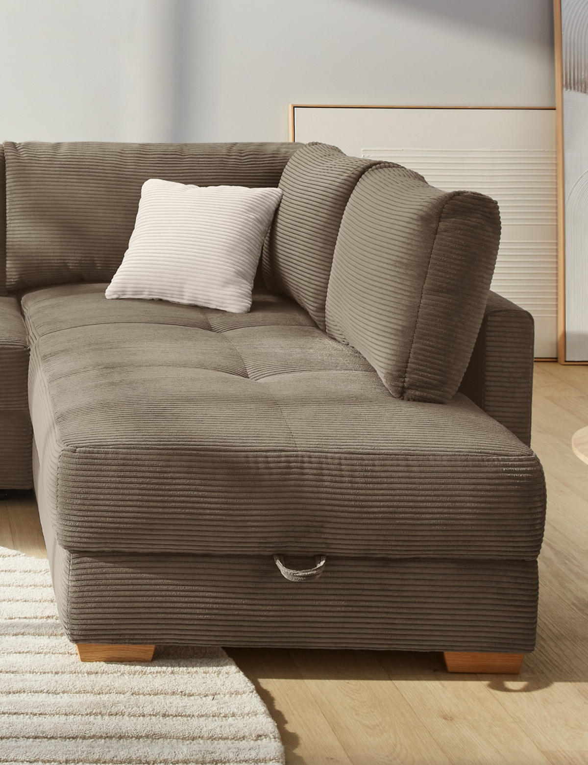 ROHOVÁ POHOVKA – PRO DLOUHODOBÉ SPÁNÍ: Boxspring, pružinová matrace, topper, úložný prostor, 257 × 206 × 85 cm (Š×H×V), hnědá kord / 15213 - hnědá, kompozitní dřevo (257/206cm) - luma-home