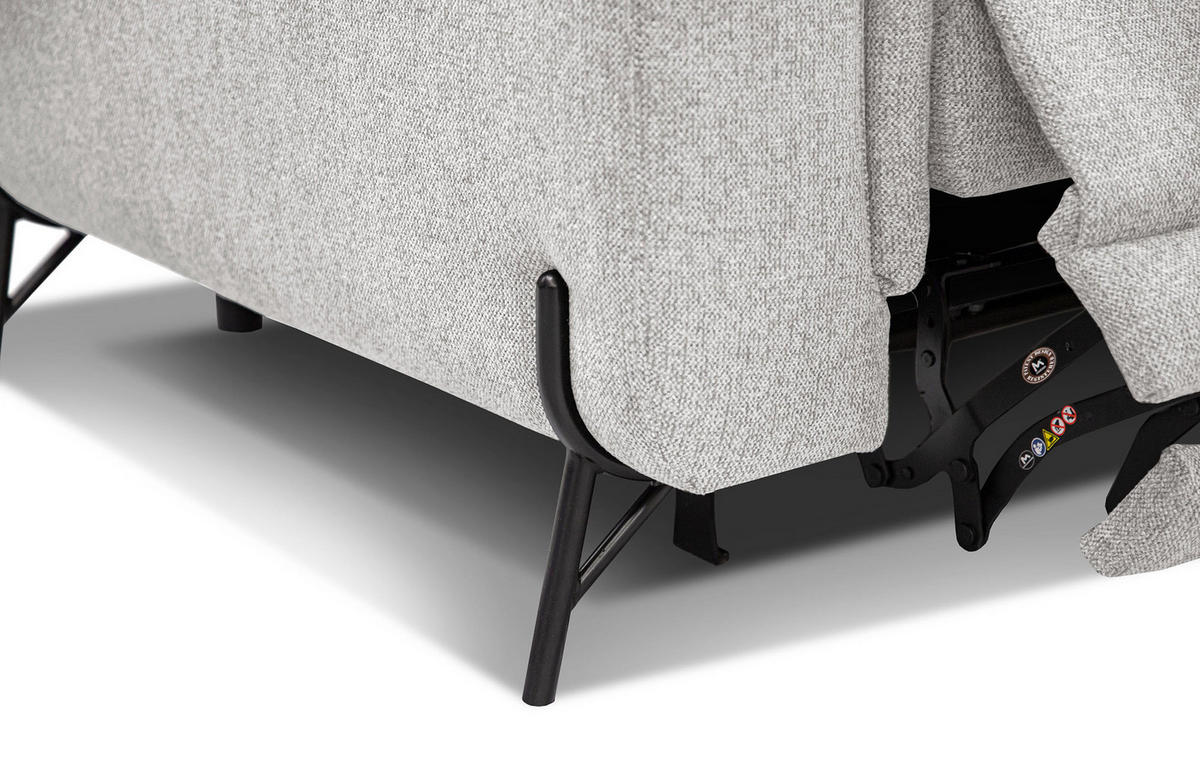 SOFA AVENA 3-Sitzer mit 2 Relaxfunktionen, hellgrau - Hellgrau, Holzwerkstoff/Textil (204/80/108cm) - Courtois Laville