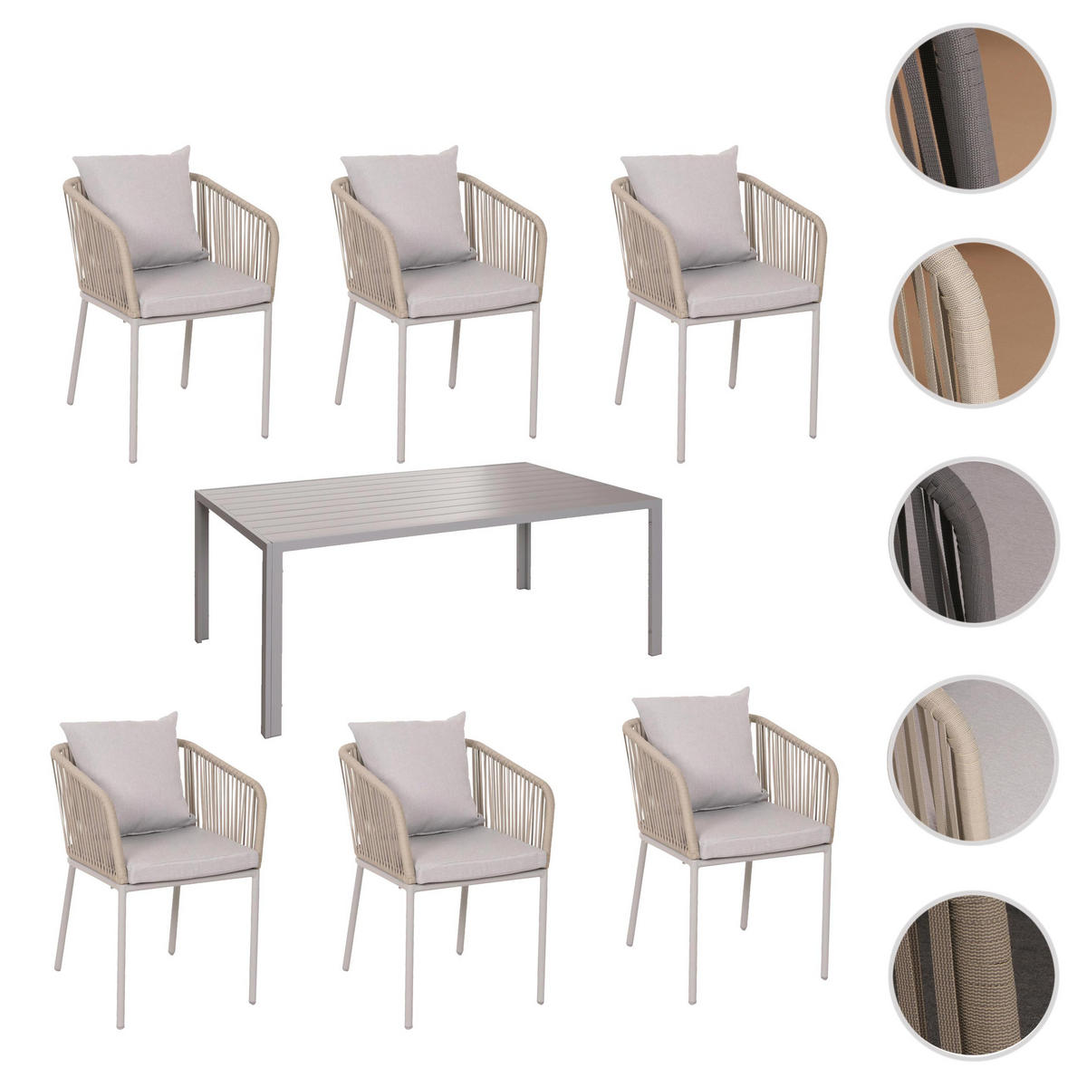 GARTENGARNITUR Grau 7-teilig-Set - Grau, Metall - MCW