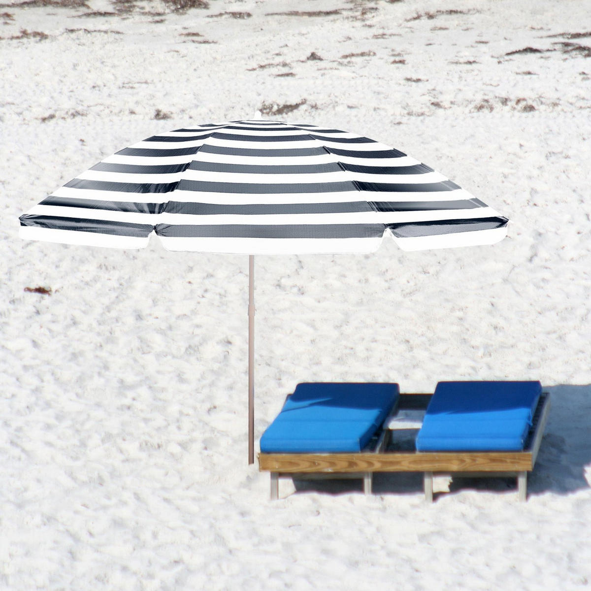 STRANDSCHIRM 200 cm, Höhenverstellbar - Weiß/Dunkelblau, Textil (200/200cm) - Outtec