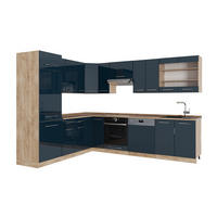 HÖRNKÖK Fame-Line, Mörkblå högblank/Goldkraft ek, 287 x 227 cm, AP Oak - Honungsek/Mörkblå, Träbaserade material (287/206.8/60cm) - Vicco