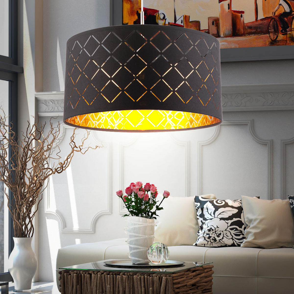 HÄNGELEUCHTE Metall Schwarz Gold - Schwarz, Metall (40/40/140cm) - Globo Lighting