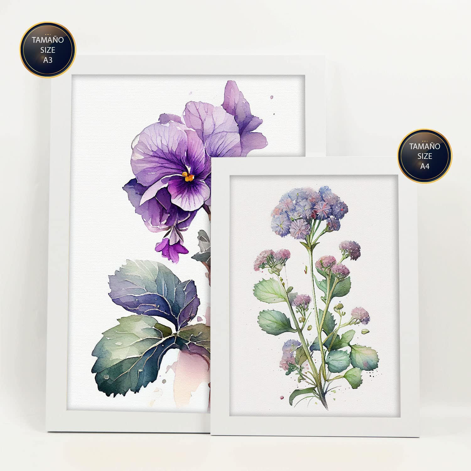 POSTER Set Mit 6 Violett Vollfarbige Natur Und Botanikdrucke Mit Blumenmotiven Auf Reinweißen Hintergründen Innenarchitektur A3 & A4 Weißer Rahmen - Weiß, Papier (29/3cm) - Nacnic
