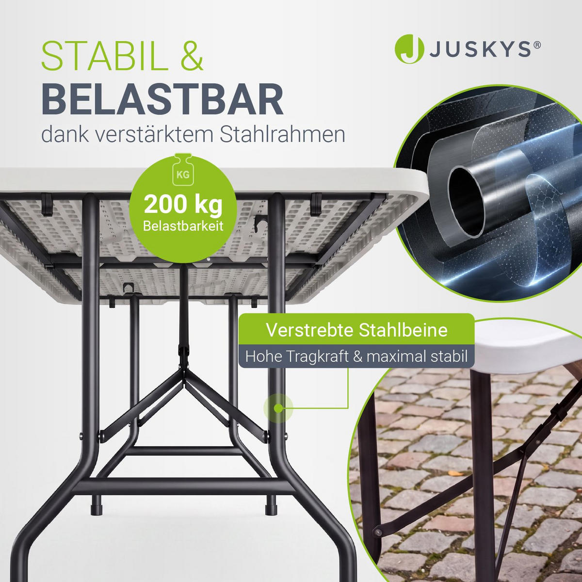 GARTENTISCH Easyfold klappbar weiß - Weiß, Kunststoff (180/74/74cm) - Juskys