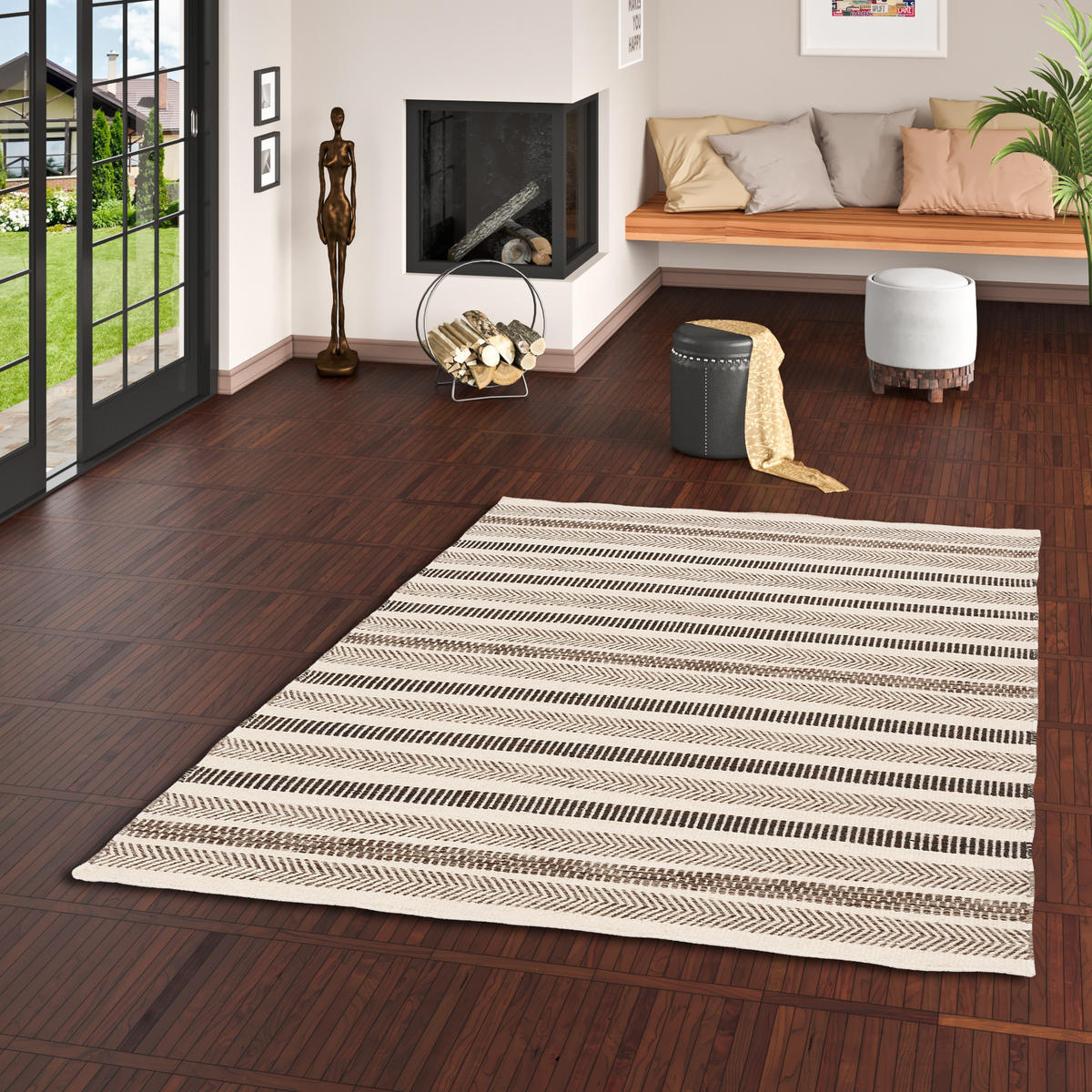 NATUR TEPPICH WOLLE RANA STREIFEN - Beige/Braun, Textil (120/180cm) - Pergamon