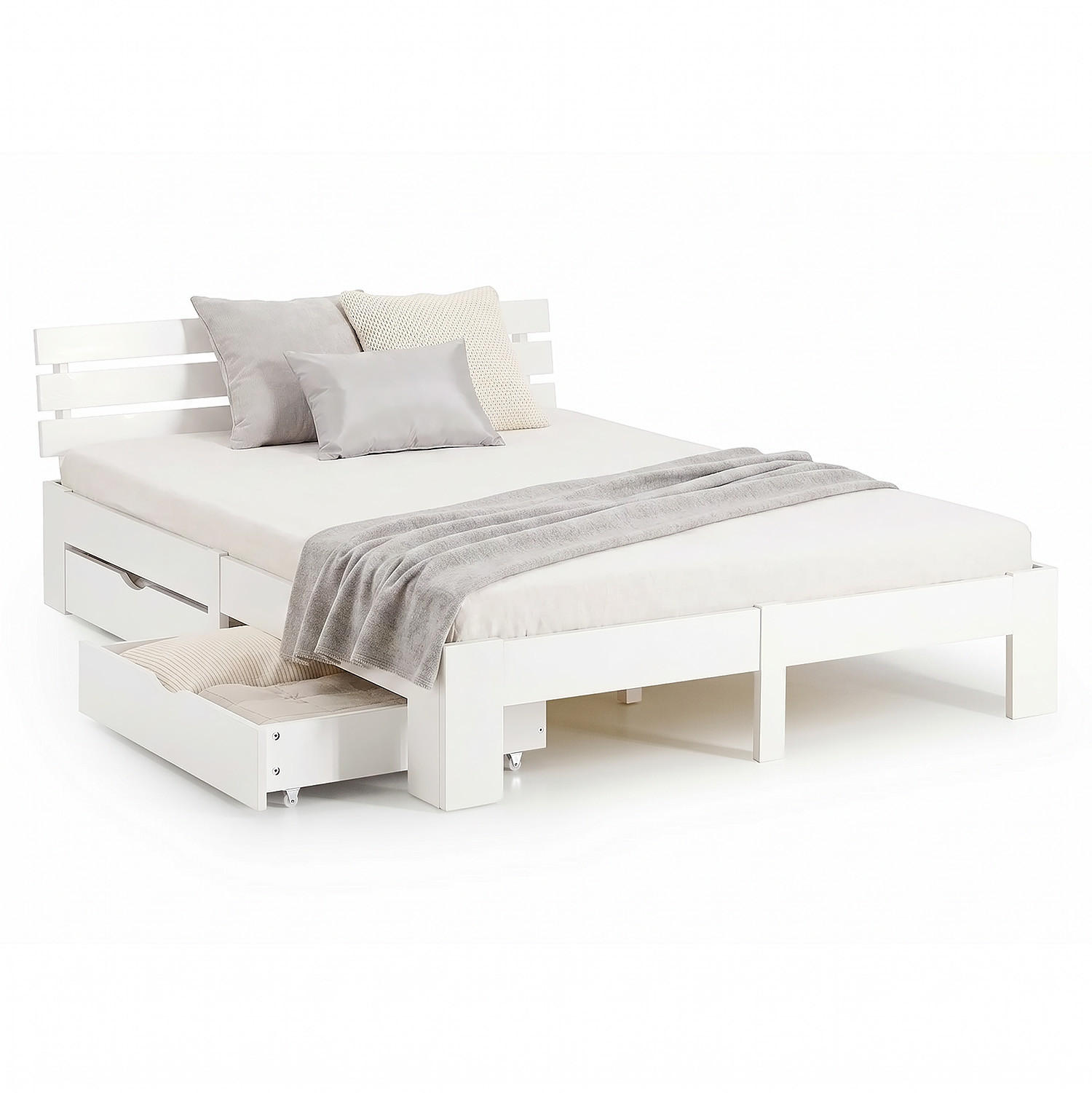 HOLZBETT mit Stauraum 160/200 cm weiß - Weiß, Holz (160/200cm) - Homestyle4u