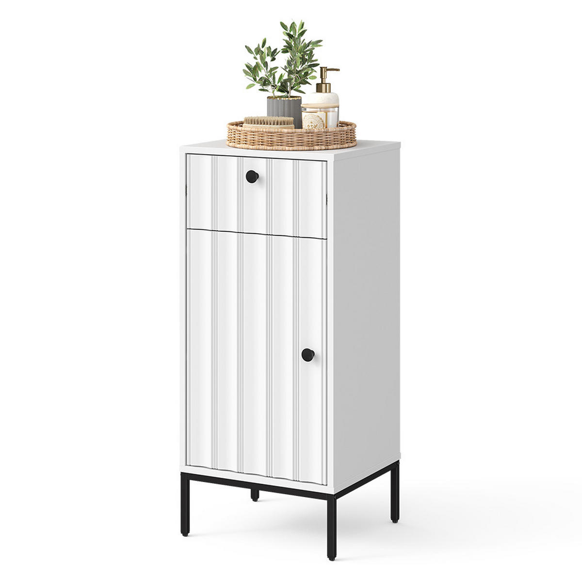 MIDISCHRANK Eliza Weiß Riffel 40 x 87 cm - Weiß, Holzwerkstoff (40/87/35cm) - Vicco