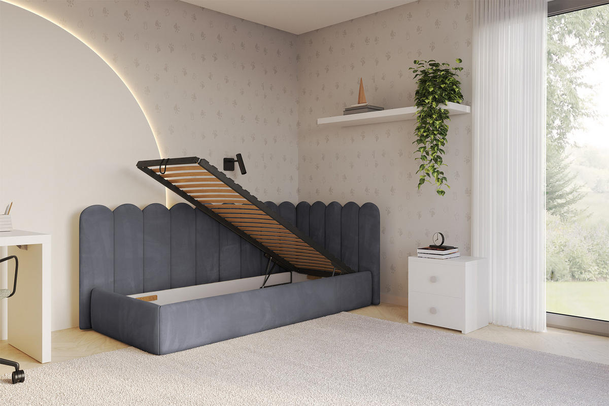 EINZELLBETT Jugendbett mit Bettkasten, Links - ARTY 80x200 Dunkelgrau - Dunkelgrau, Holzwerkstoff/Textil (80/200cm) - ALTDECOR