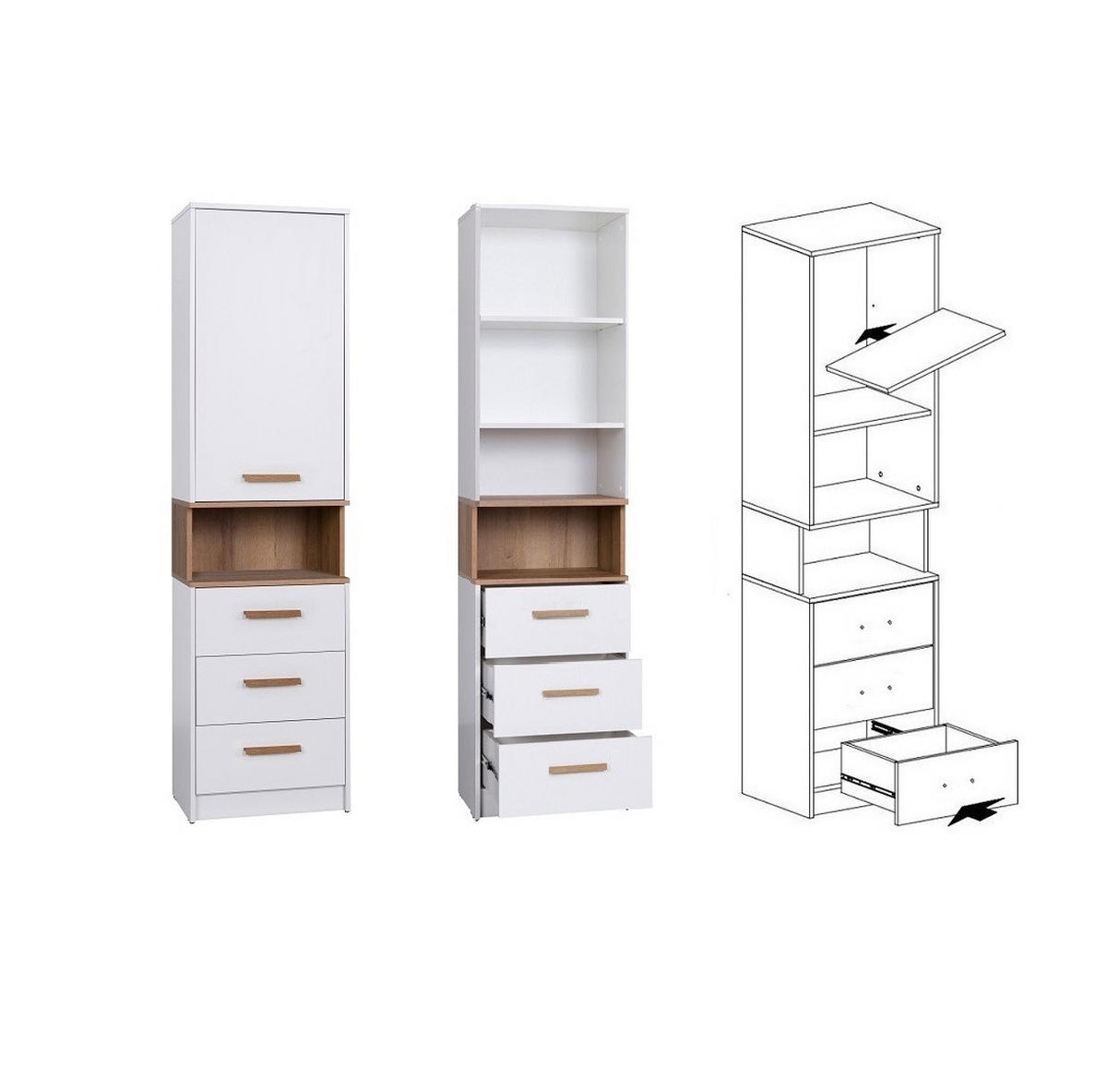 ECKKLEIDERSCHRANK REGAL GRANT SET 12/B WEIß 143/235/91 - Weiß, Holzwerkstoff (143/235/91cm) - Marmex Möbel