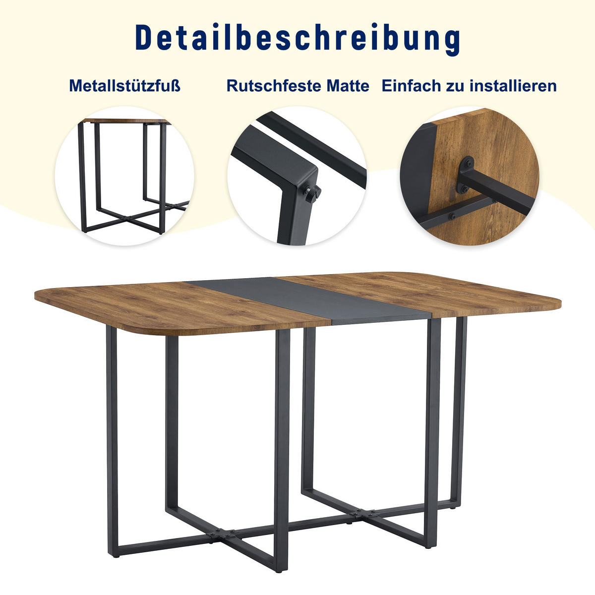 ESSGRUPPE DE-39495 ausziehbar, mit 4 Stühlen und Metallgestell Holzoptik/Schwarz - Schwarz/Naturfarben, Holzwerkstoff (150/79/100cm) - ComfortXL