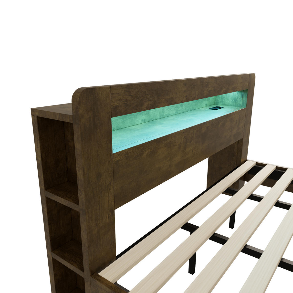 POSTEL 180x200 Dřevo Čelo Úložný Prostor LED Zásuvka - přírodní, dřevo (180/200cm) - FLIEKS