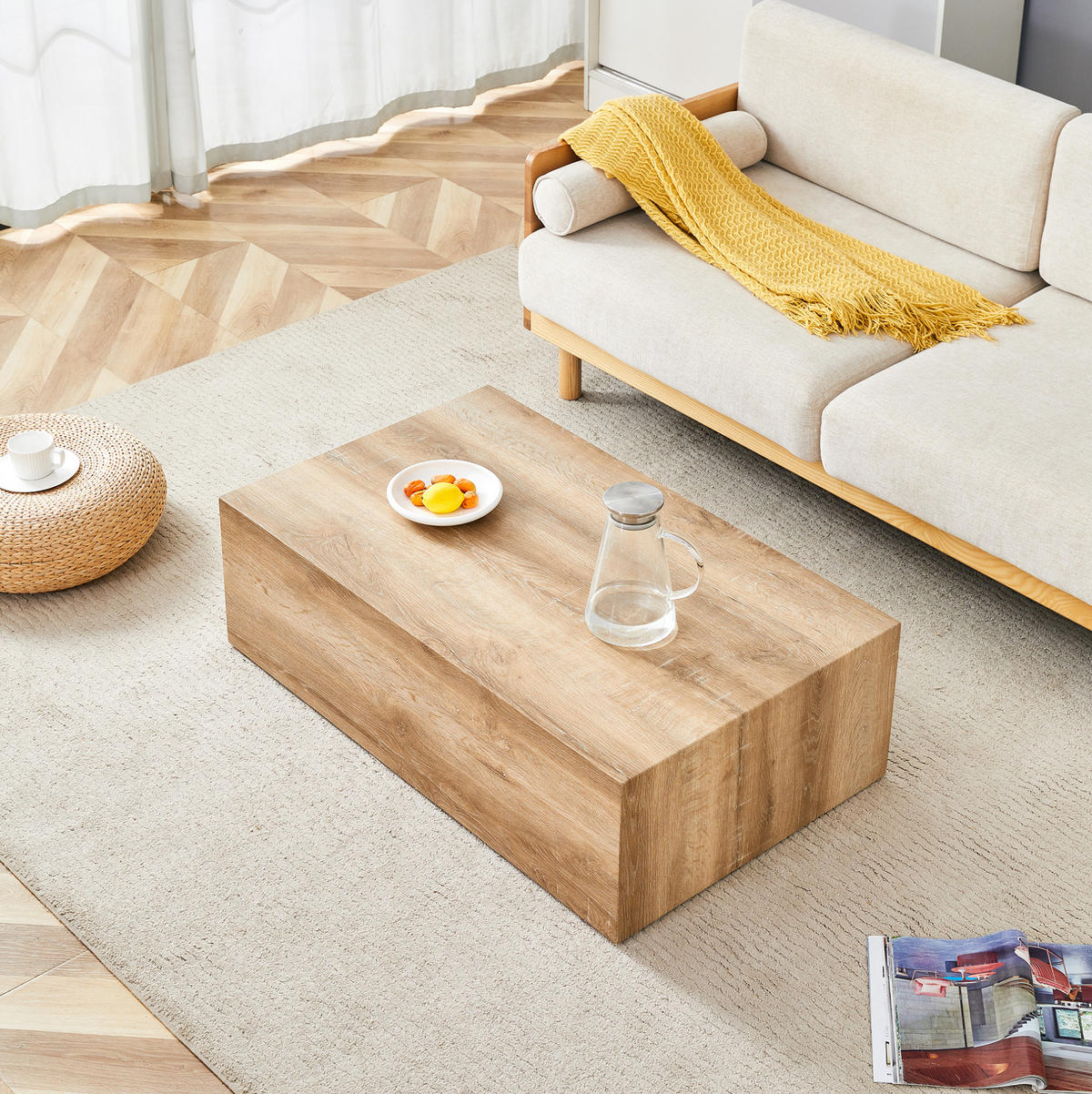 KONFERENČNÍ stolek 90/50/30 cm světlé dřevo z MDF bez montáže s protiskluzovými podložkami - přírodní, kompozitní dřevo (90/50/30cm) - OKWISH