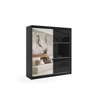KLEIDERSCHRANK mit Spiegel-Schiebetüren und Aluminium-Leisten - VIVONA - 200 cm Schwarz - Schwarz, Holzwerkstoff (200/216/61cm) - ALTDECOR