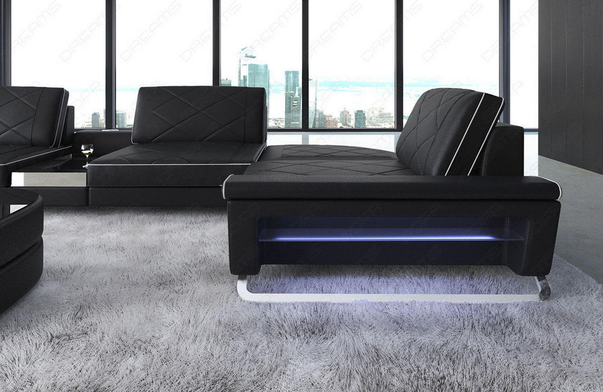 WOHNLANDSCHAFT Bari U - Schwarz/Weiß, Leder (456/89/243cm) - Sofa Dreams
