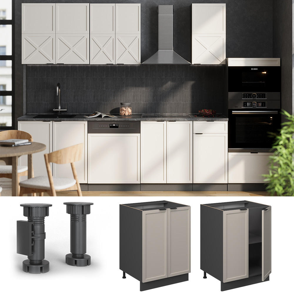 KÜCHENUNTERSCHRANK Fame-Line GrauBeige 60 cm, AP Marmor - Greige/Anthrazit, Holzwerkstoff (60/82/60cm) - Vicco