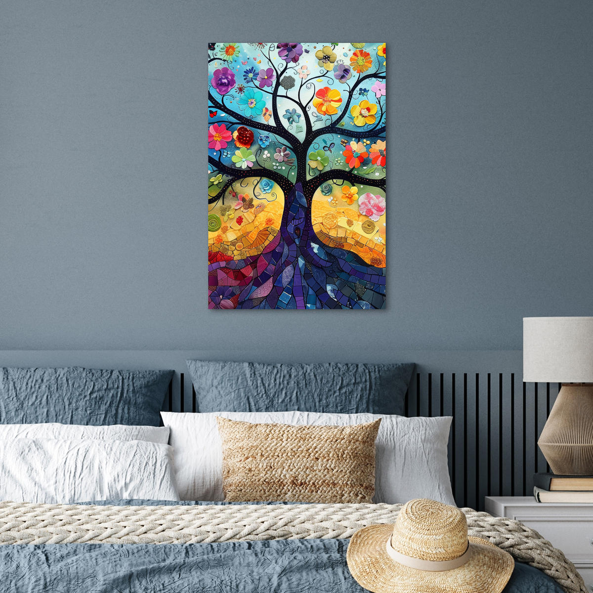 POSTER Kunst - Baum des Lebens - Blumen - Hippie 40x60 cm - Dunkelblau, Papier (40/60/0.1cm) - MuchoWow