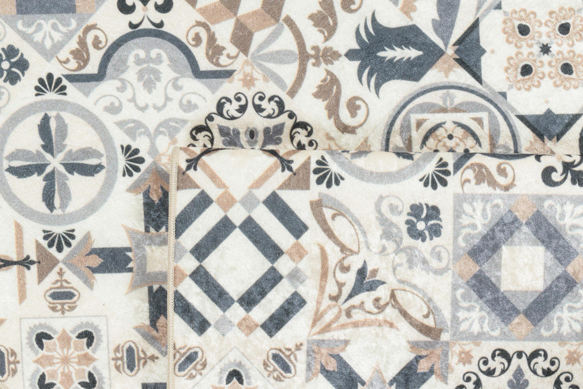 KÜCHENTEPPICH mit braunem Zementfliesenmuster Azulejo 50x100 cm - Braun, Textil (50/100cm) - Nazar Rugs