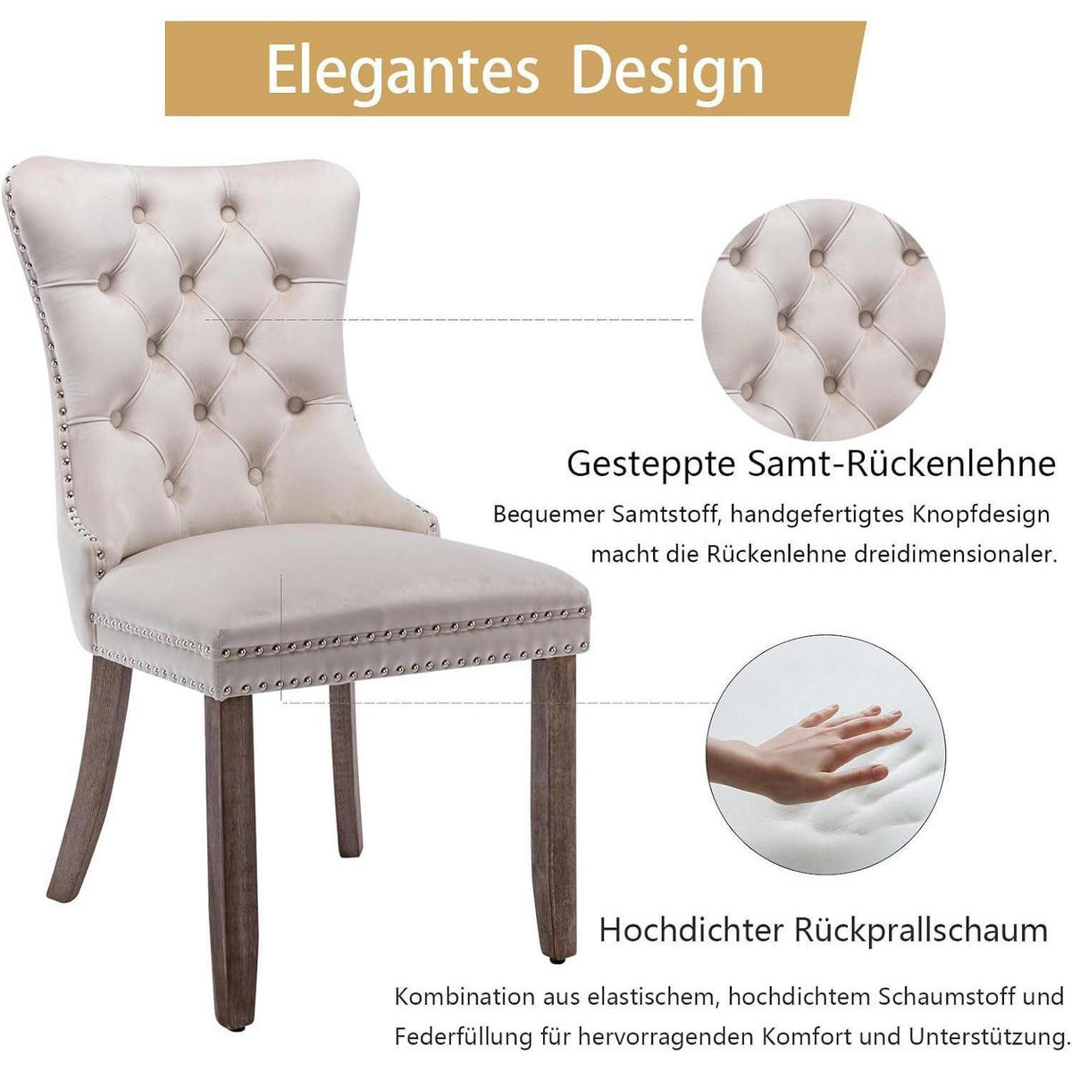 ESSZIMMERSTÜHLE 6er-Set Samt Beige mit Massivholzbeinen - Beige, Textil (50/95.2/62cm)