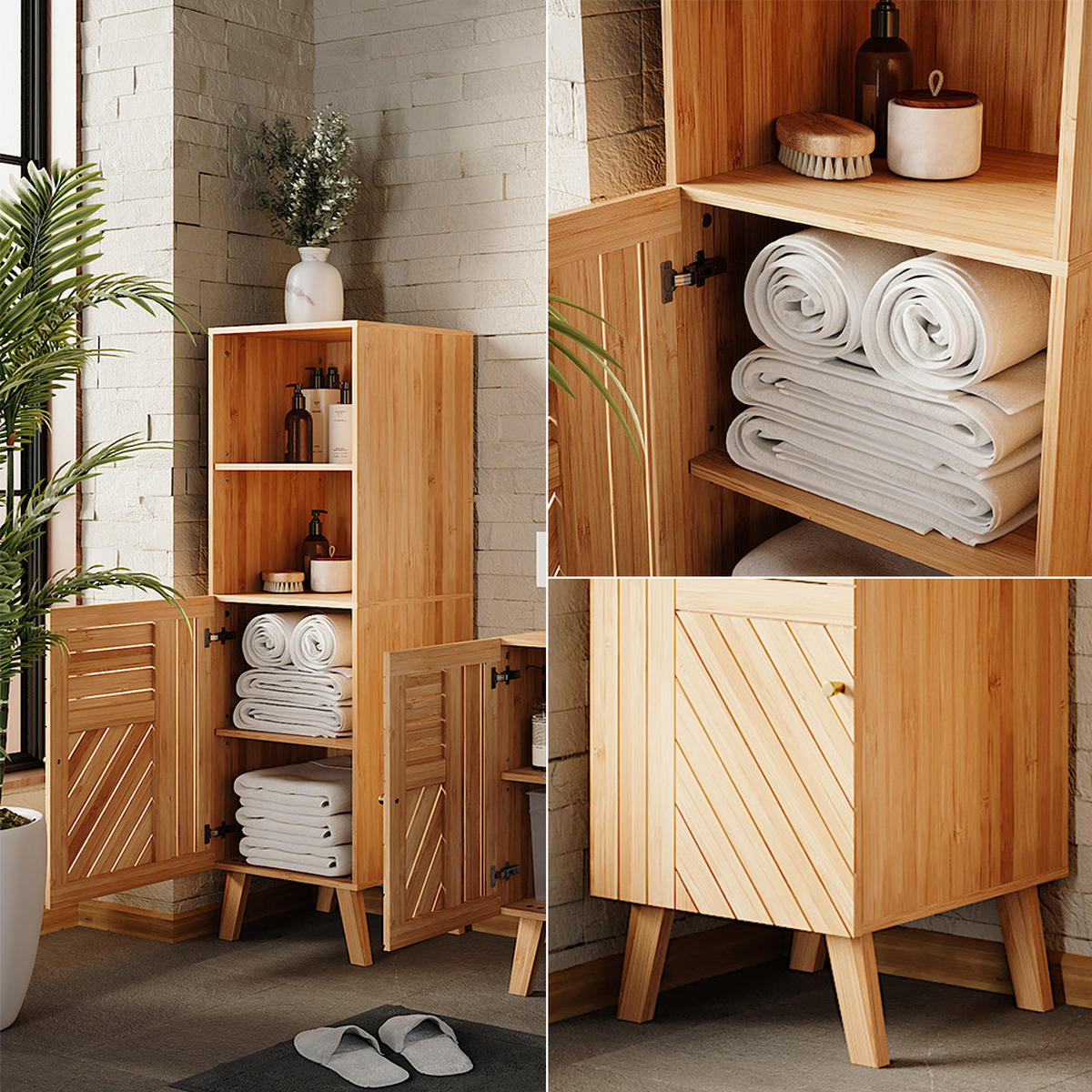 MIDISCHRANK Lucie Bambus 40 x 124 cm - Grün, Holzwerkstoff (40/124/36cm) - Vicco