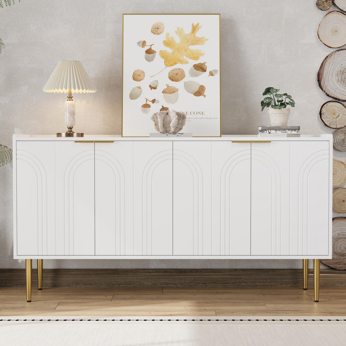 SIDEBOARD 140x75x38 cm, 4 Türen, Goldakzente, Weiß - Weiß, Holz (140/75/38cm)