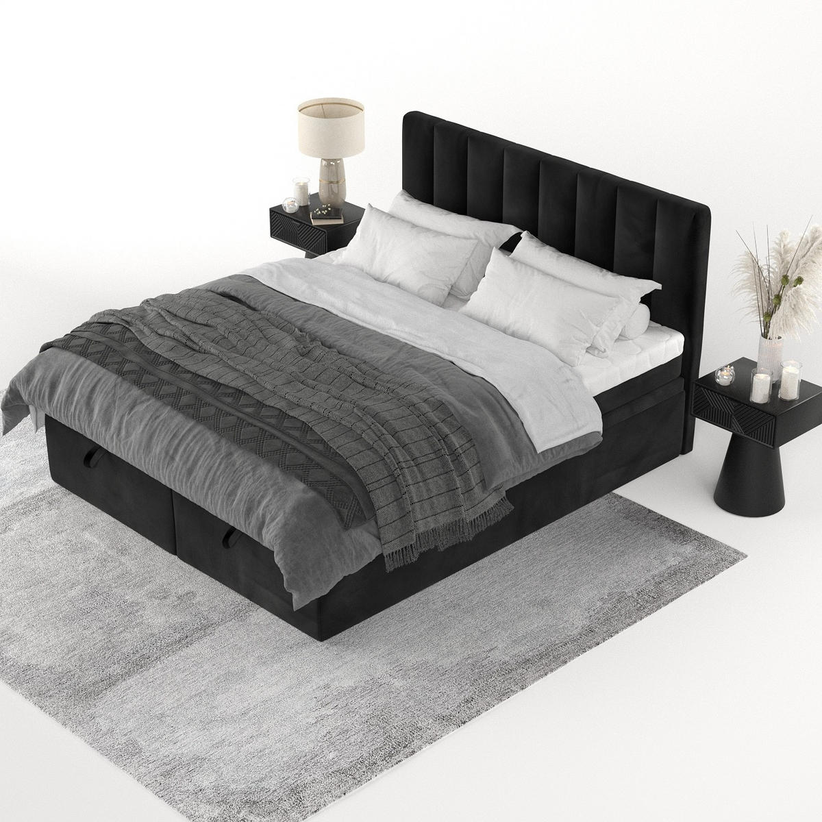 BOXBETT Lume 180/200 cm Schwarz im Kronos Stoff - Schwarz, Holz/Holzwerkstoff (180/200cm) - AltaBeds