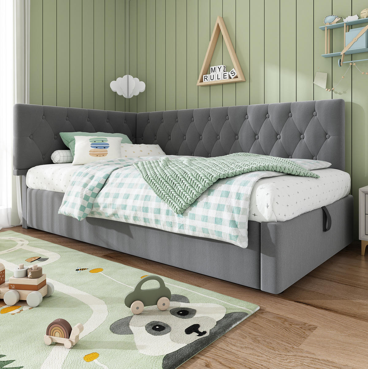 POLSTERBETT aus Samt 90x200 cm in Grau mit hydraulischem Stauraum - Grau, Textil (90/200cm) - Modfu
