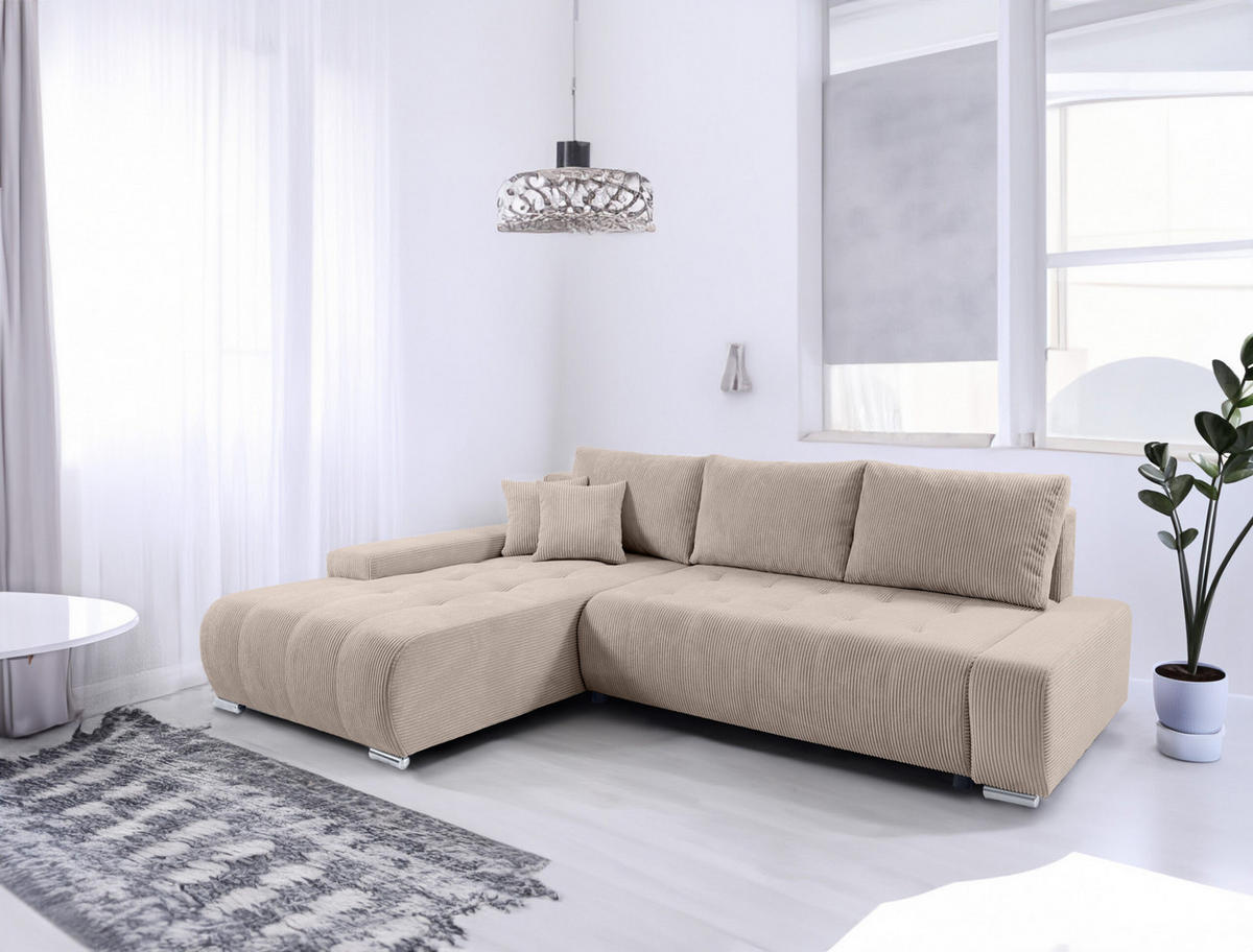 ECKSOFA mit Bettkasten Tragel L, Beige - Beige, Textil (185/265cm) - Meblito