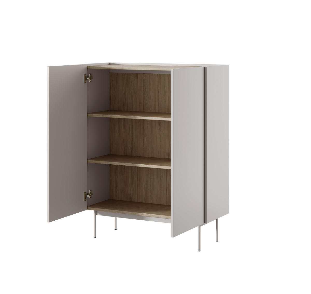 MODERNE Hochkommode LUMO KW2D (Kaschmir Matt, Eiche Linea, Metallfüße, Soft-Close) - Kaschmir/Eichefarben, Holz/Holzwerkstoff (97/122/37cm) - Ravio