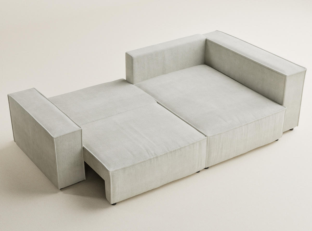 ECKSOFA MIT SCHLAFFUNKTION Tonga Creme Webstoff - Creme/Schwarz, Holz/Holzwerkstoff (255/105cm) - Maison de Reve