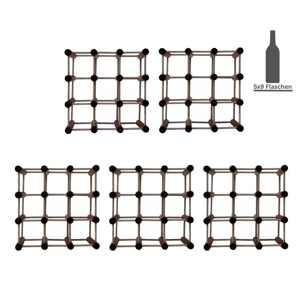 WEINREGAL Vinotega Mod 36x36x24 cm 5x 9 Flaschen Massives Kiefernholz Braun Geölt - Braun, Holz (180/36/24cm) - PROREGAL