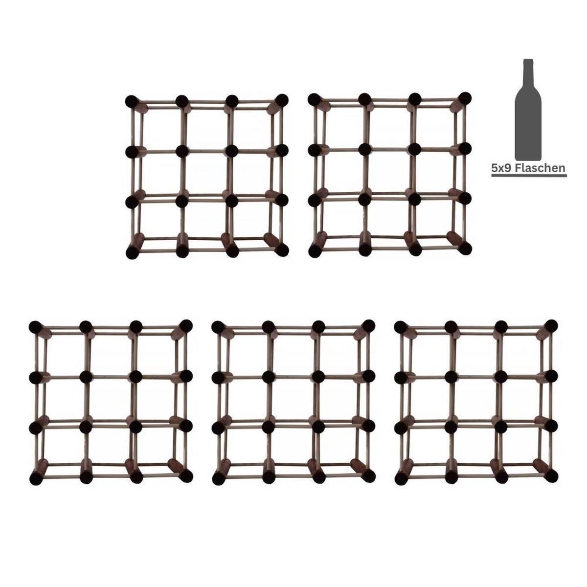 WEINREGAL Vinotega Mod 36x36x24 cm 5x 9 Flaschen Massives Kiefernholz Braun Geölt - Braun, Holz (180/36/24cm) - PROREGAL