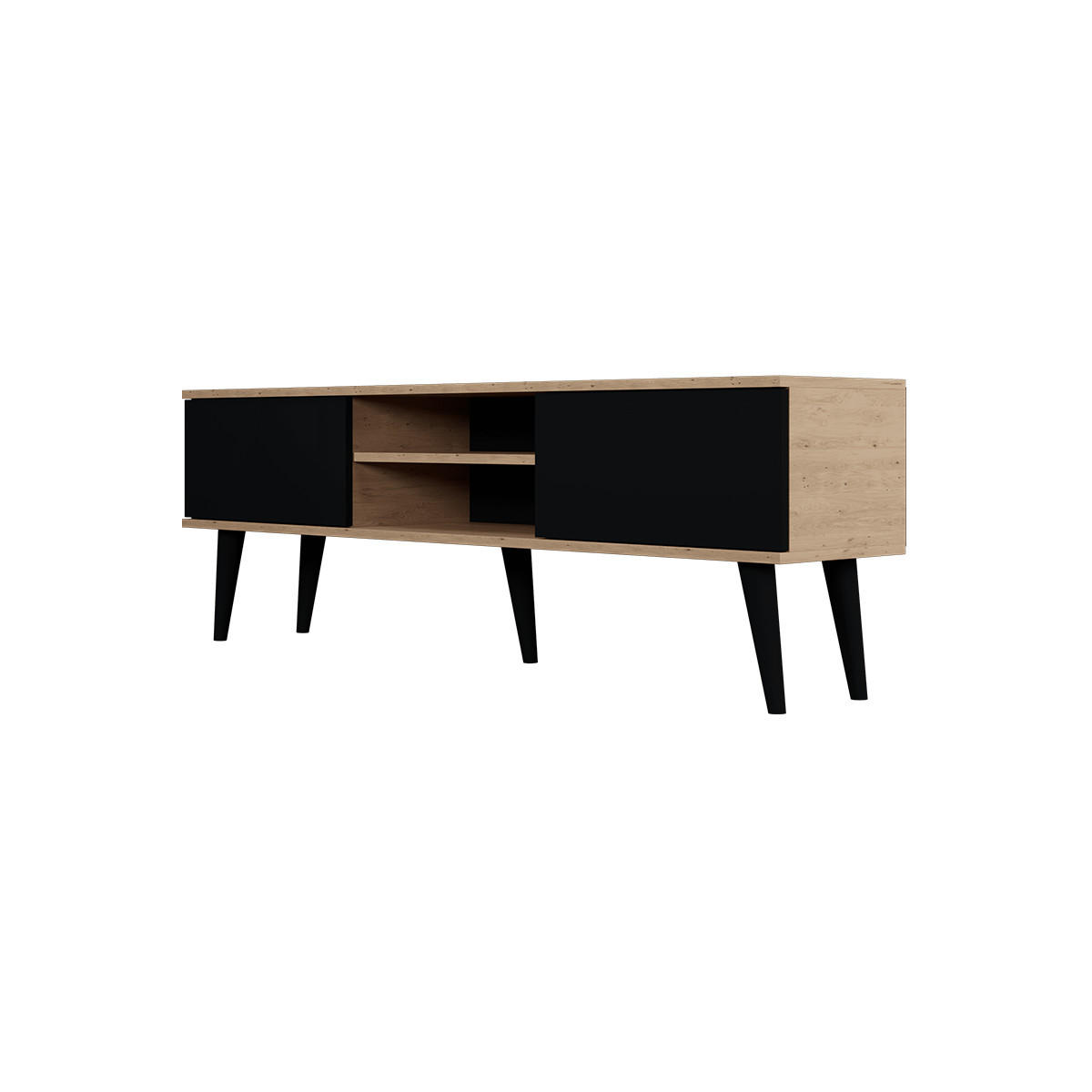 TV-MÖBEL Toronto Schwarz und Holz - Schwarz, Holzwerkstoff (55/35/160cm) - Petits-meubles