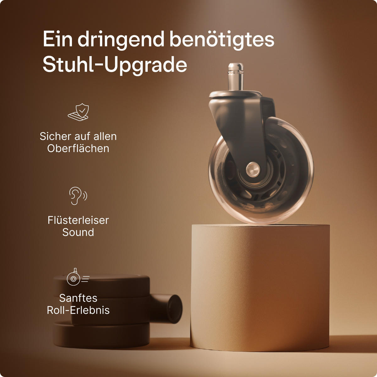 BÜROSTUHLROLLEN Schwarz, Ersatzrollen 360°, Set 5 Stück - Schwarz, Kunststoff (3.6/10.7/8.5cm) - Desktronic