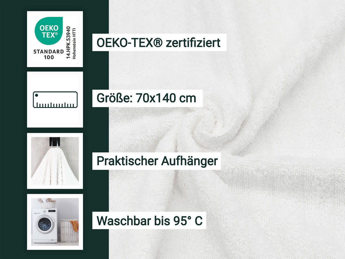 DUSCHTÜCHER, 5er-Set, 70x140 cm, 100% Baumwolle - Weiß, Textil (70/140cm) - Zollner