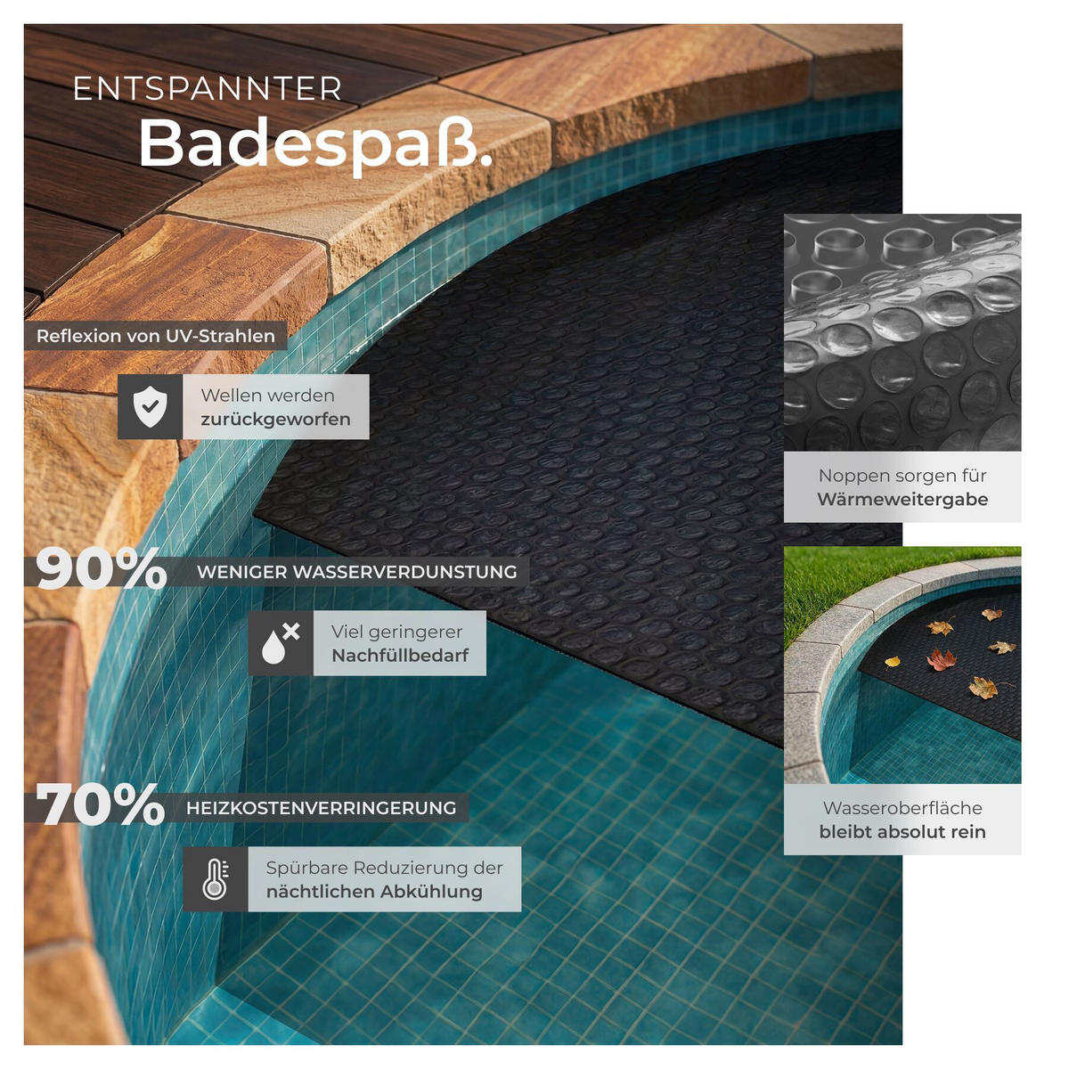 POOL-SOLARFOLIE , Durchmesser 250 cm, schwarz - Schwarz, Kunststoff (250/250cm) - tectake