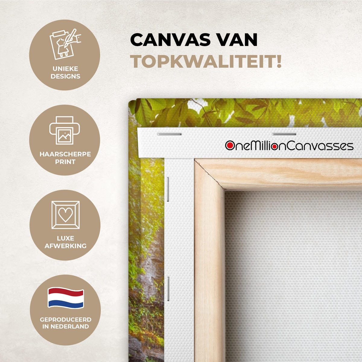 LEINWANDBILD Natur - Wasserfall - Pflanzen - Bäume - Sonne Wandbild Wohnzimmer 60x80 cm - Olivgrün, Textil (60/80cm) - MuchoWow