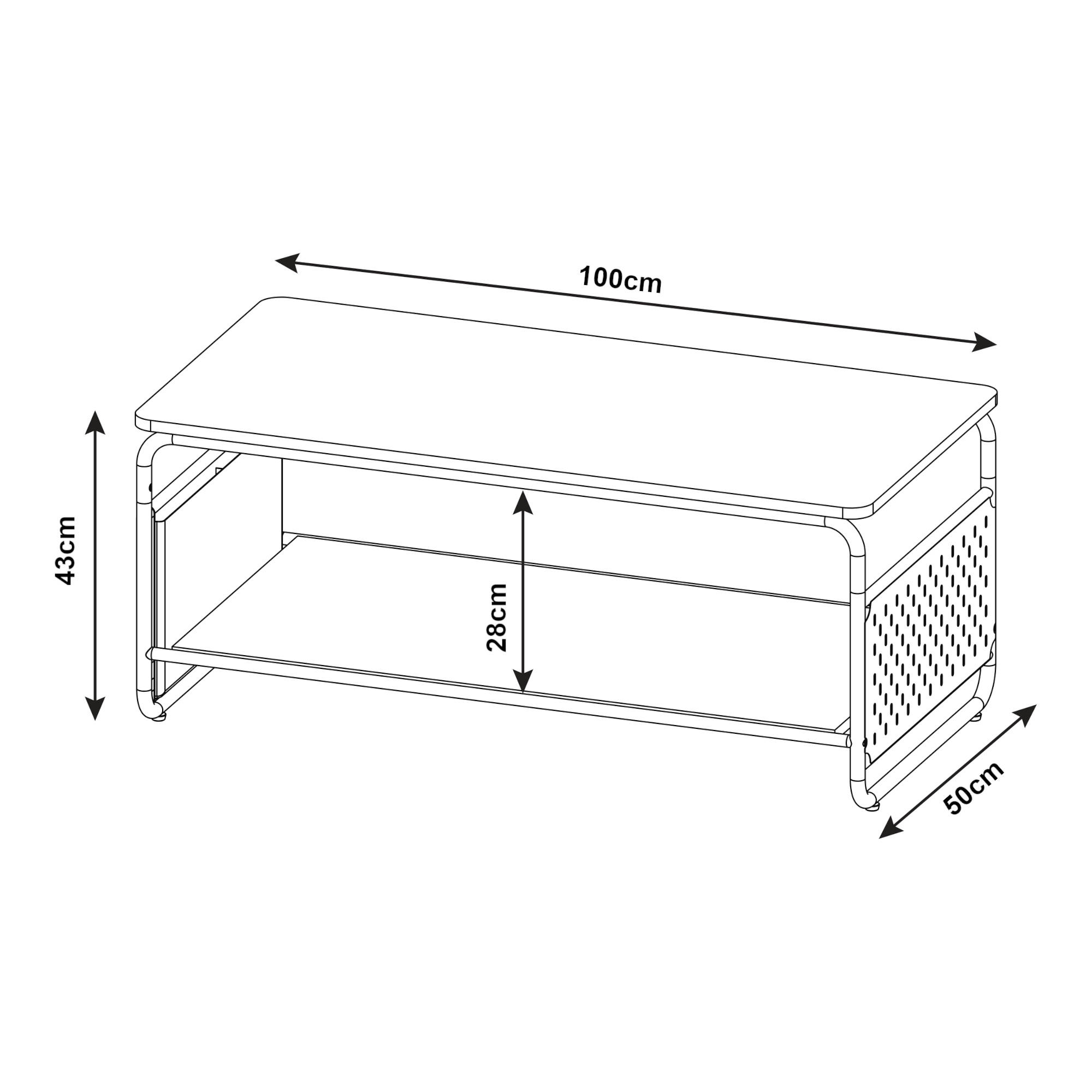 COUCHTISCH Dyrøy 100/50/43 cm - Eichefarben/Weiß, Metall (50/100/43cm) - [en.casa]
