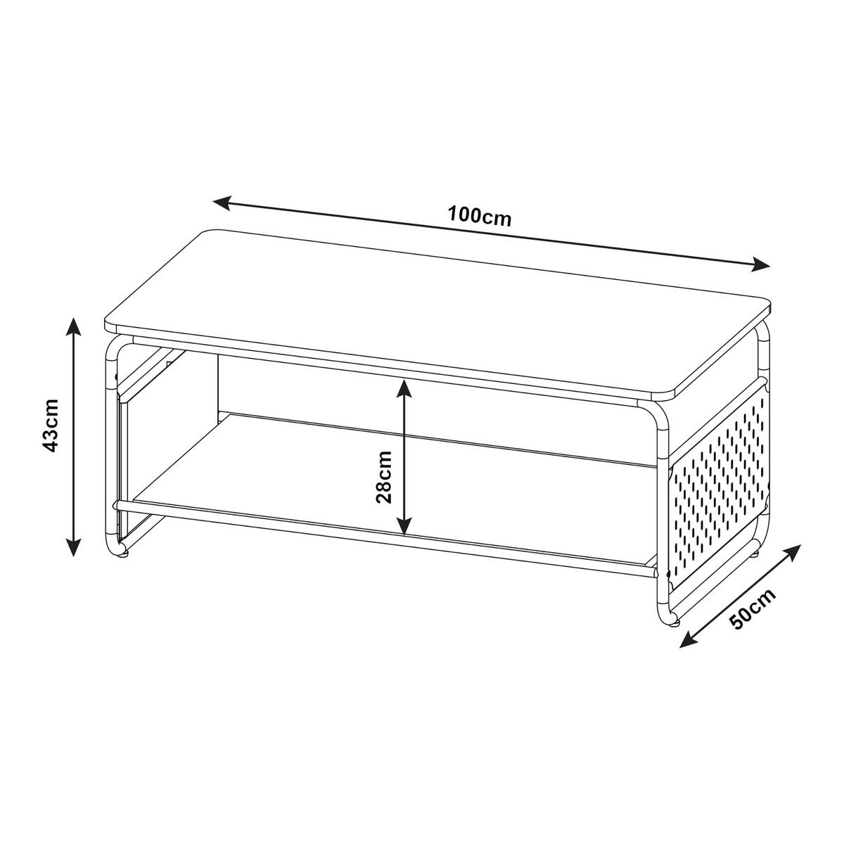 COUCHTISCH Dyrøy 100/50/43 cm - Eichefarben/Weiß, Metall (50/100/43cm) - [en.casa]