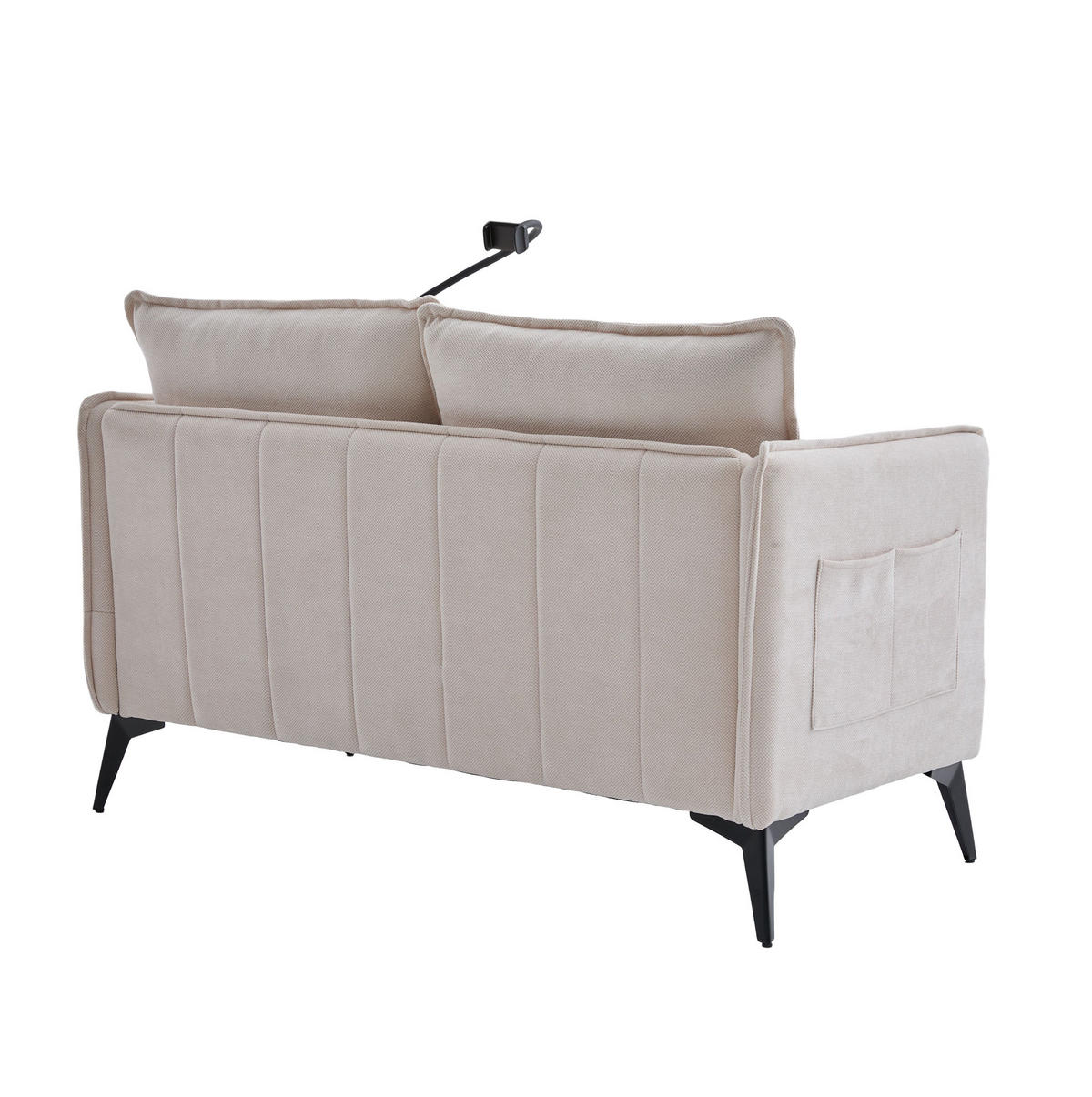 SOFA 2-Sitzer modernes Design mit Handy-Halterung Beige Chenille 127/69/66 cm - Beige, Textil (127/66/69cm) - OKWISH
