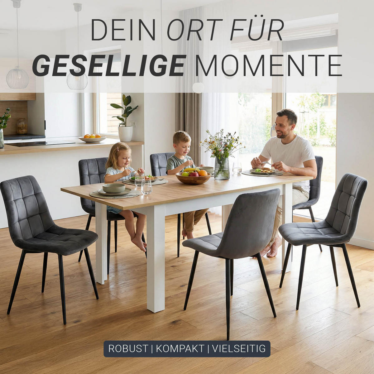 ESSTISCH Weiß in Naturholz135x86 cm ausziehbar - Weiß/Naturfarben, Holzwerkstoff (135/86/77cm) - Homestyle4u