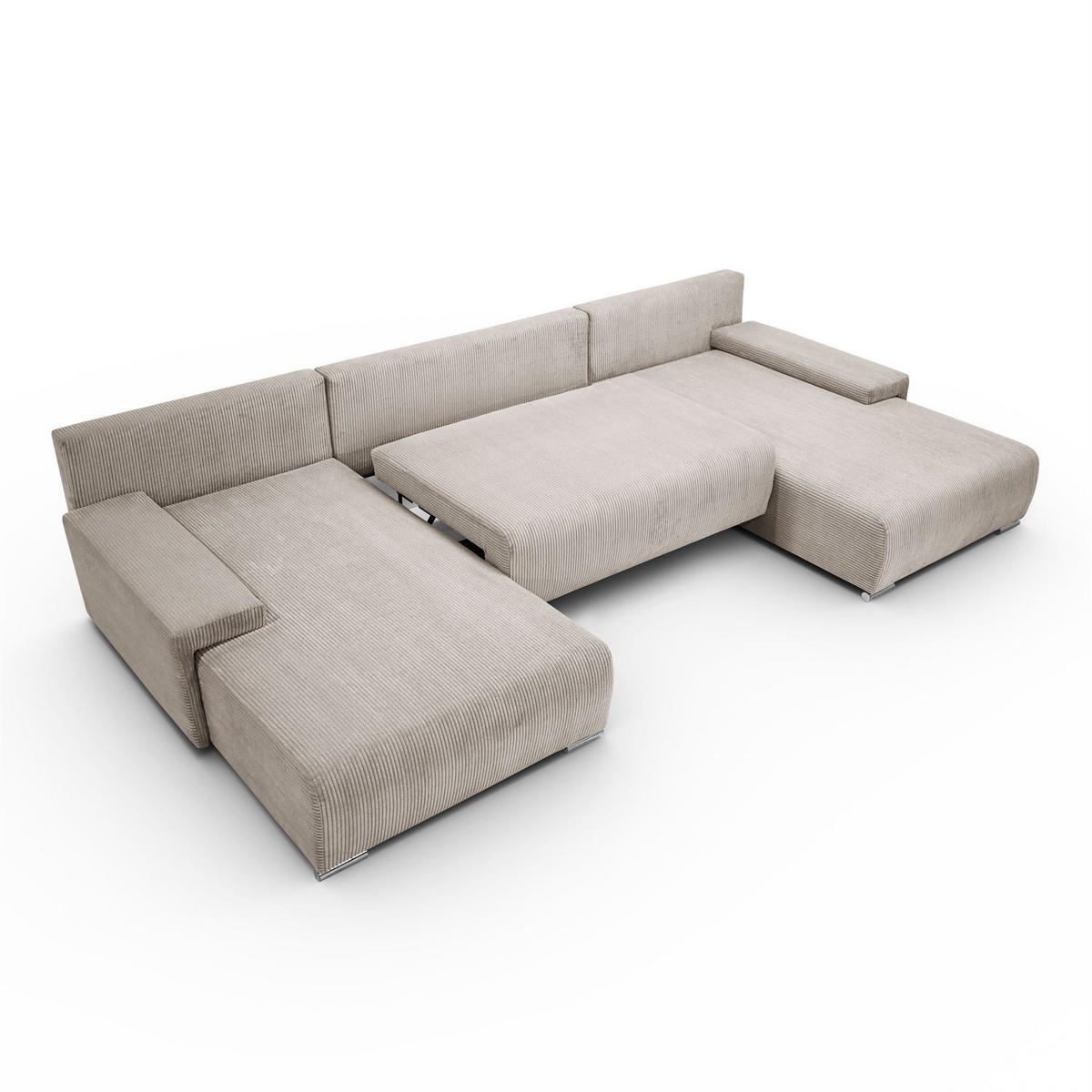 WOHNLANDSCHAFT LAVIO U mit Schlaffunktion und Bettkasten - Beige, Textil (348/93/188cm) - Lookway