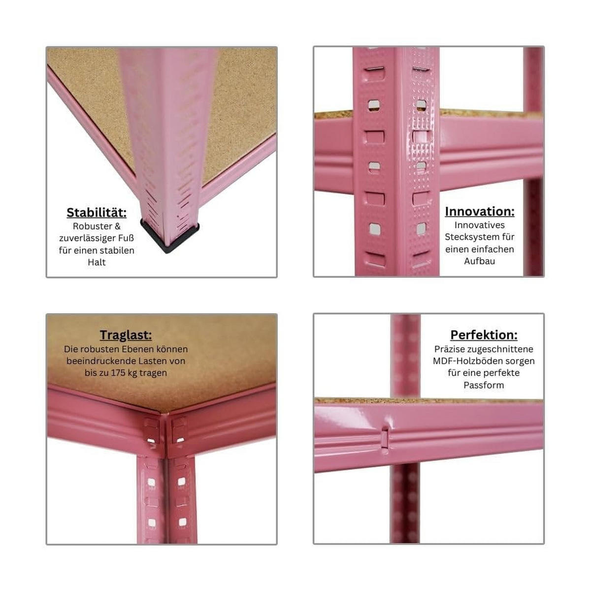 SCHWERLASTREGAL Pink Lady 2er-Set mit 2x 180x90x40cm Fachlast 175 kg 5 Ebenen Pink - Pink, Metall (180/180/40cm) - PROREGAL